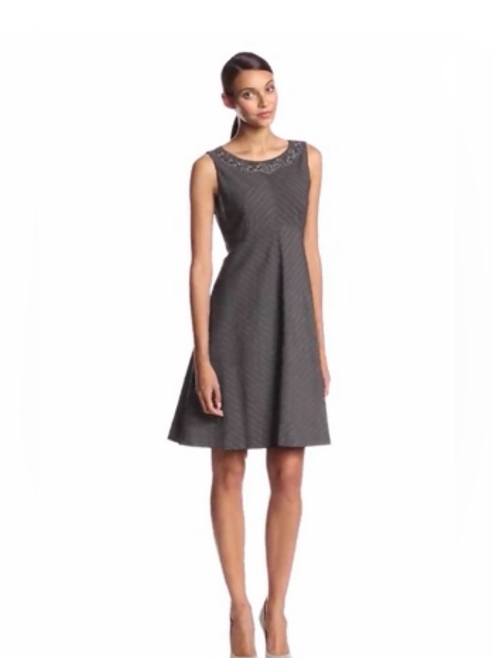 NWOT Nine West Gray Chevron Pinstripe Sleeveless A-Line Dress, Size 6